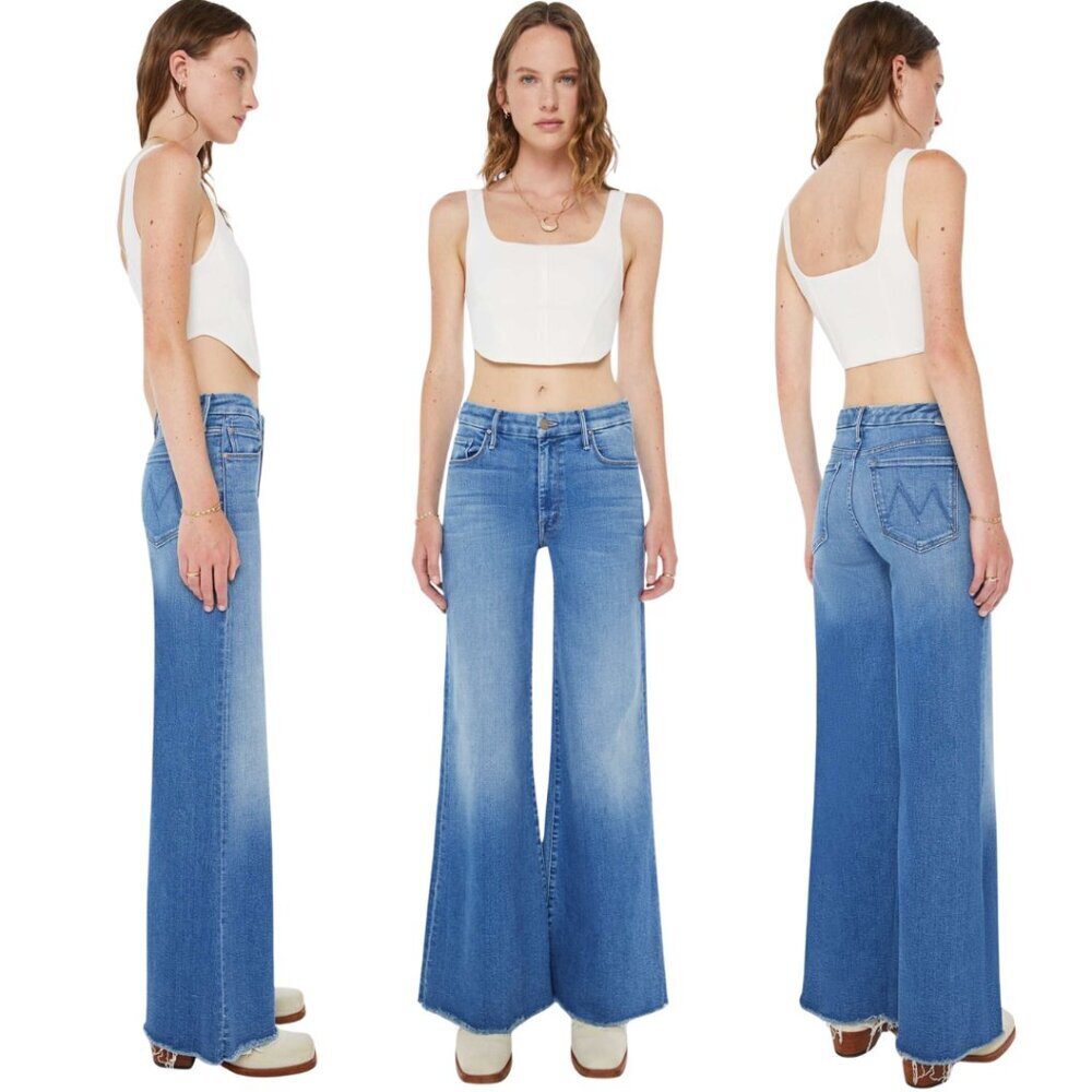 Mother The Roller Fray Wide Leg Denim Jeans Women's 32 Work Hard Play Hard NWT